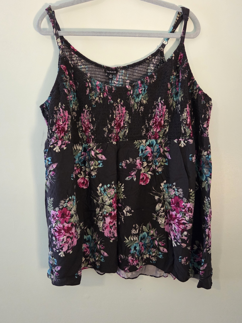 Torrid Black Floral Smocked Tank Top - Pink & Teal Flowers
